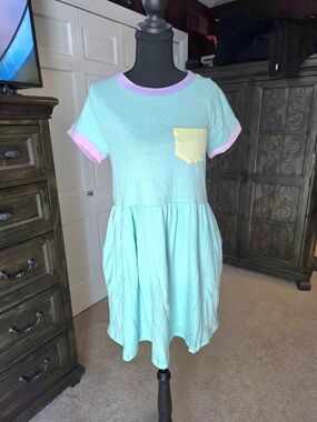 My Violet Mint Pocket T-Shirt Dress XS Pastel Cotton Casual Made in USA NWT